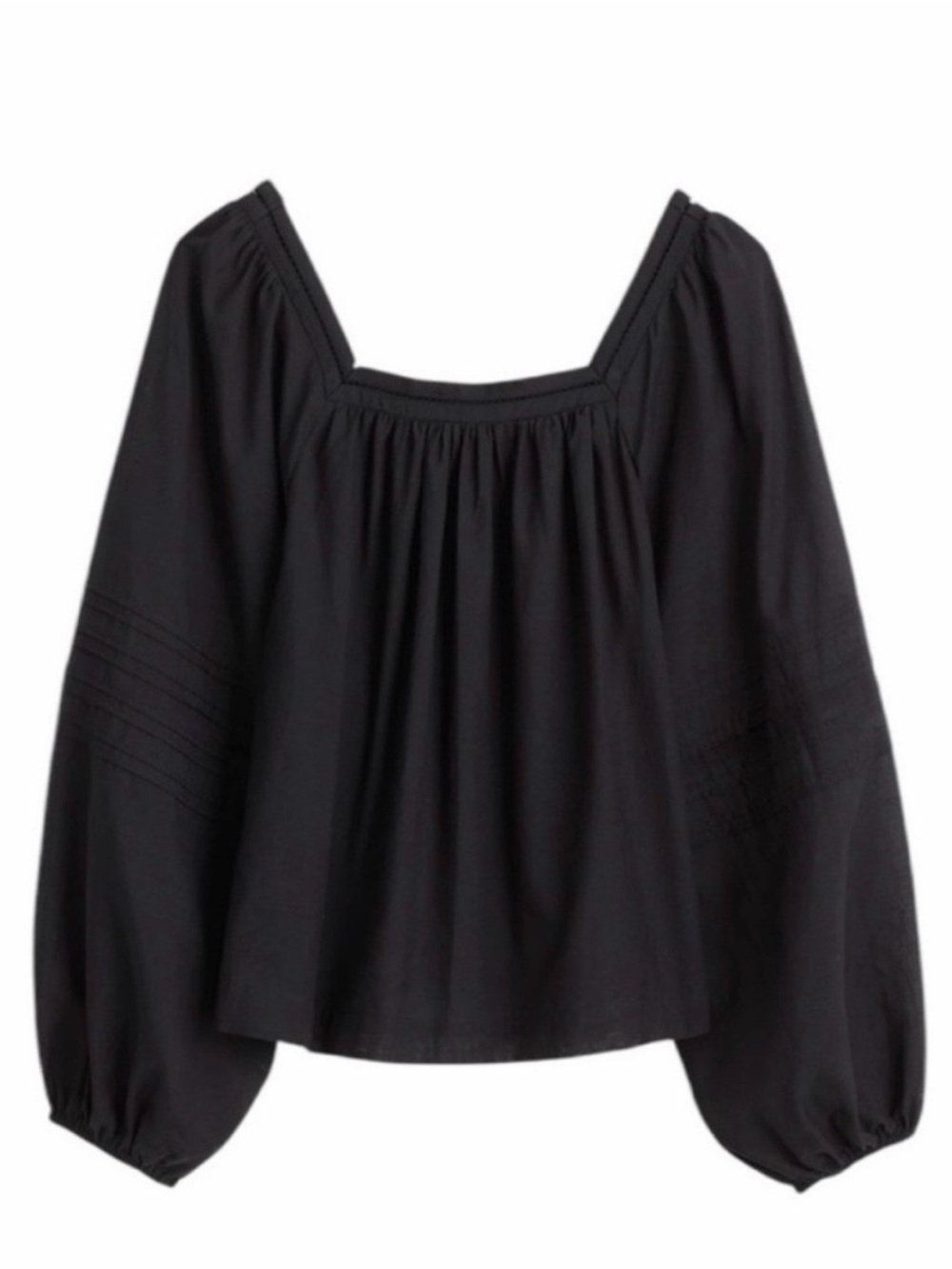 Madewell Black Square-Neck Long-Sleeve Peasant Top